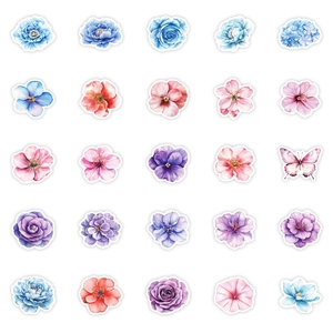Set de 25 pegatinas de flores en acuarela con rosas y peonías para decoración DIY