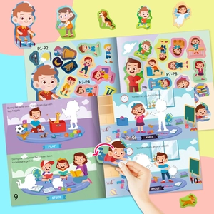 Educational antonyms sticker book for kids with reusable cartoon scenery and stickers