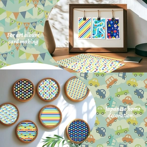 Dettagli di set di carta scrapbooking con auto blu per decorazioni fai-da-te