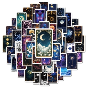 Set of 50 vintage cosmic dream celestial stickers featuring stars and tarot elements