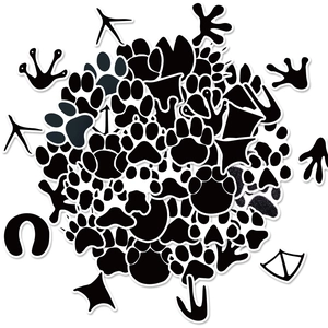 50 pieces of black animal paw print doodle stickers with cute cartoon animal footprints
