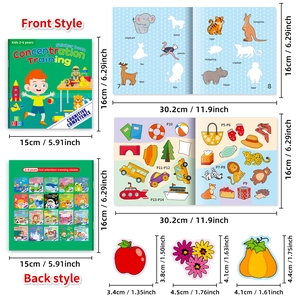 Kids concentration training sticker book featuring cartoon animal and object cognition themes