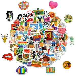 Set of 100 assorted waterproof PVC stickers for laptops and scooters with vibrant designs