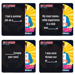 Am I Lying party card game with 50 social interaction cards for drinking games