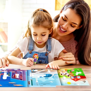 Educational children's occupation sticker book featuring interactive career scenes and characters
