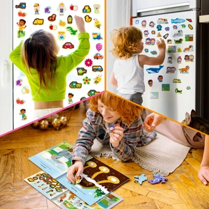 Vue détaillée du livre d'autocollants pour enfants avec aimants colorés éducatifs
