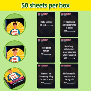 Am I Lying board game cards with 50 social interaction cards for party drinking games