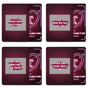 Romantic couple scratch card game set with neon heart designs and interactive challenges