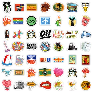 Detailed view of 100 mixed waterproof vinyl graffiti stickers for laptop and luggage decor