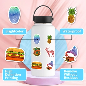 Waterproof stickers on a white sports bottle showing bright colors and HD printing quality
