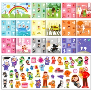 Educational children's sticker book with 18 interactive themes for color cognition and logic