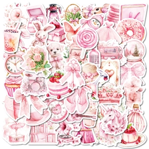 Pink Aesthetic Watercolor Stickers Waterproof Vinyl Decals For Laptop Guitar Suitcase DIY Scrapbooking Kids Teens Gift