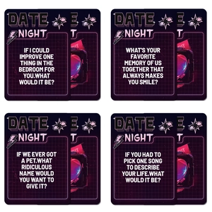 Juego de 50 cartas de interacción Date Night para parejas con estética neón y preguntas