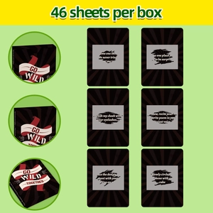 Detail view of 46 sheets Go Wild Together romantic scratch cards and game box packaging
