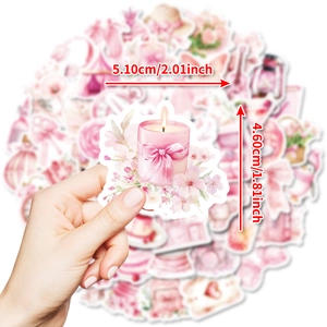 Pack of 50 pink aesthetic waterproof stickers for laptop and DIY with watercolor designs