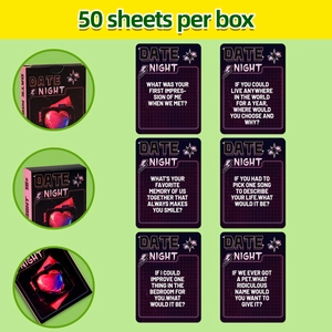 Juego de 50 cartas de interacción Date Night para parejas en caja negra con neón