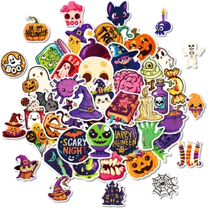 50pcs Halloween stickers set featuring pumpkin ghost and bat designs for DIY decoration