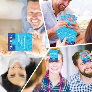 Close-up of You're Lying party game cards featuring brain patterns and interactive questions