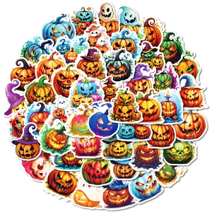 Set di 50 adesivi impermeabili di Halloween con zucche e fantasmi per decorazione