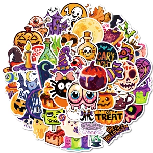 Lot de 50 stickers d'Halloween avec fantômes et citrouilles pour décoration DIY