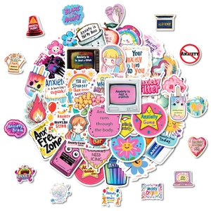 Mental health cartoon sticker pack with anxiety relief themes for laptops and decor