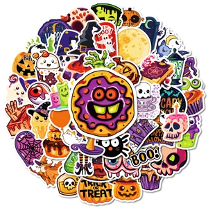 Lot de 50 autocollants Halloween avec citrouilles, fantômes et thèmes de sorcières