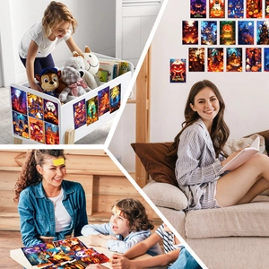 Detailed views of dark cartoon Halloween wall cards used for home party decoration