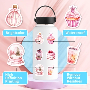 Detail showing waterproof aesthetic pink stickers on a flask with high definition printing