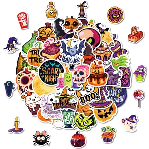 Lot de 50 autocollants Halloween avec citrouilles, fantômes et chauves-souris pour DIY