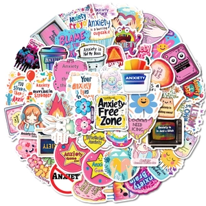 Set of 50 mental health cartoon graffiti stickers for laptop decoration and scrapbooking