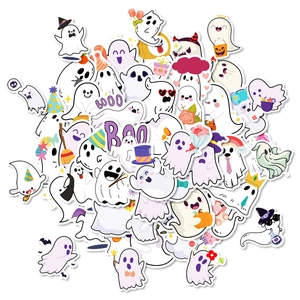 50 pieces of cute Halloween ghost cartoon stickers with wizard hats and pumpkins