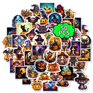 Set di 50 adesivi di Halloween con zucche, streghe e fantasmi per decorazioni