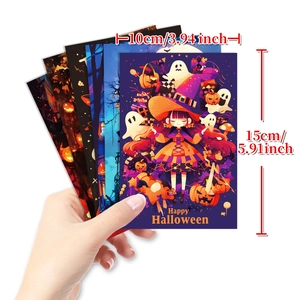 Set of 50 cartoon Halloween wall cards with cute witch and ghost prints 10x15cm