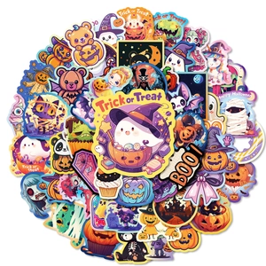 Pack of 50 cute Halloween stickers featuring pumpkins, ghosts, and bats for DIY decor