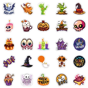 Détails de 25 autocollants d'Halloween avec citrouille, fantôme et sorcière en grille 5x5