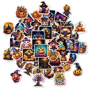 Set di 50 adesivi colorati di Halloween con zucche, streghe e motivi spaventosi