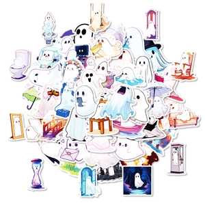 50 pieces of cute white ghost cartoon stickers for decorating laptops and water bottles
