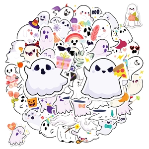 50 pieces of cute Halloween ghost cartoon stickers with various festive decorations