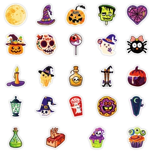 Détails de 25 autocollants d'Halloween avec citrouilles, fantômes et chapeaux de mage