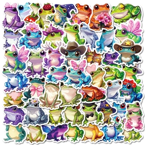 Autocollants en Vinyle Imperméables Grenouille Dessin Animé pour Ordinateur Portable Bouteille d'Eau Scrapbook Journal Décoration Décalcomanies Animaux Multicolore