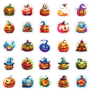 Set di 25 adesivi per zucche di Halloween con espressioni diverse e cappelli da strega