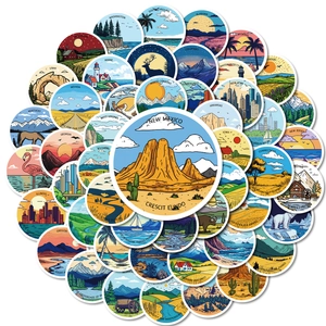 Lot de 50 stickers vintage ronds avec paysages colorés des États-Unis d'Amérique