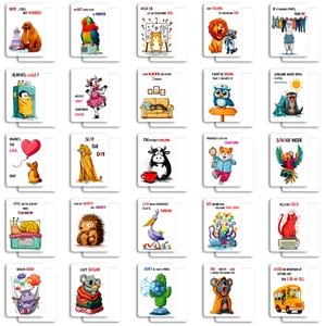Set mit 50 humorvollen Cartoon-Grußkarten mit Tiermotiven und lustigen Sprüchen