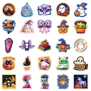 Collection of 25 cute Halloween cartoon stickers featuring ghosts and pumpkins