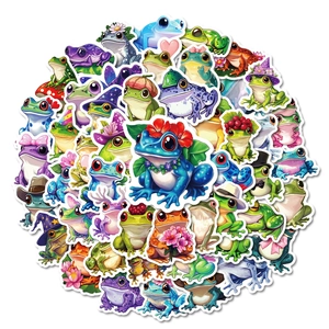 Lot de 50 autocollants de grenouilles mignonnes avec des motifs colorés et étanches