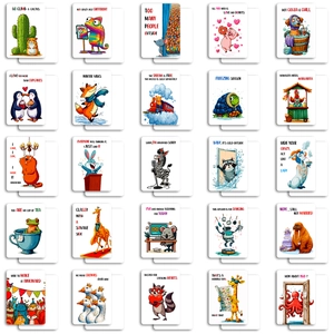 Set mit 25 niedlichen Comic-Tierkarten mit humorvollen englischen Sprüchen und Illustrationen