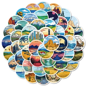 Lot de 50 stickers de voyage vintage ronds avec paysages et monuments des USA