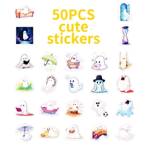 Detailed view of 50pcs waterproof cartoon ghost stickers for laptop and phone decoration