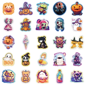 5x5 grid of 25 unique cute Halloween doodle stickers featuring pumpkins and ghosts