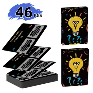 Detail showing 46 Truth or Dare scratch cards with black doodle art for party games